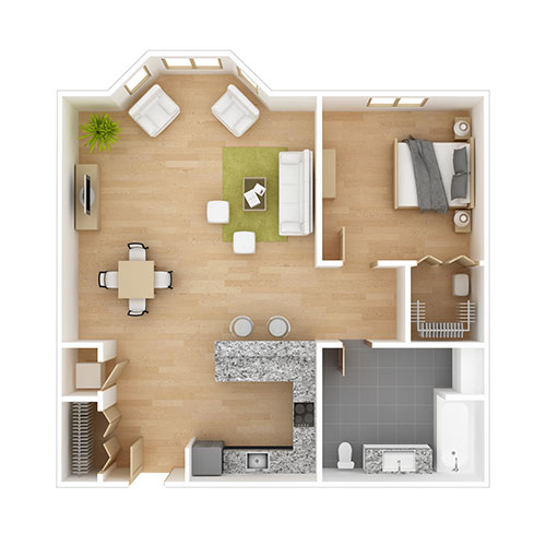 Plan 2 - 1 Bedroom Floorplan Image